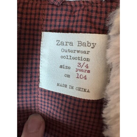 Zara Outerwear Collection Vest Ivory Faux Fur Tie Front Check Lining 3/4 yrs - Picture 3 of 10